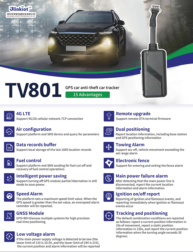 TV801 3pin 4G SOS Wired Car GPS Tracker